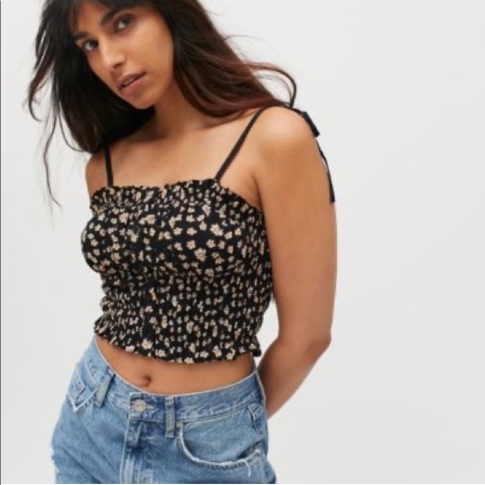 Urban Outfitters Button Up Black Floral Tank